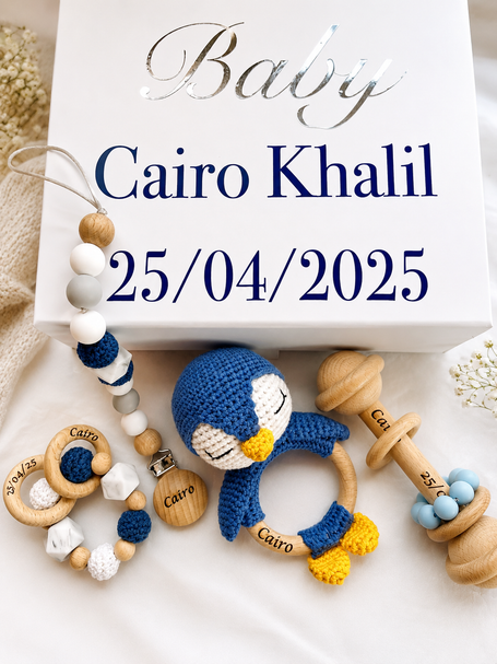 Personalised baby and toddler gifts including crochet toys and bamboo weaning sets